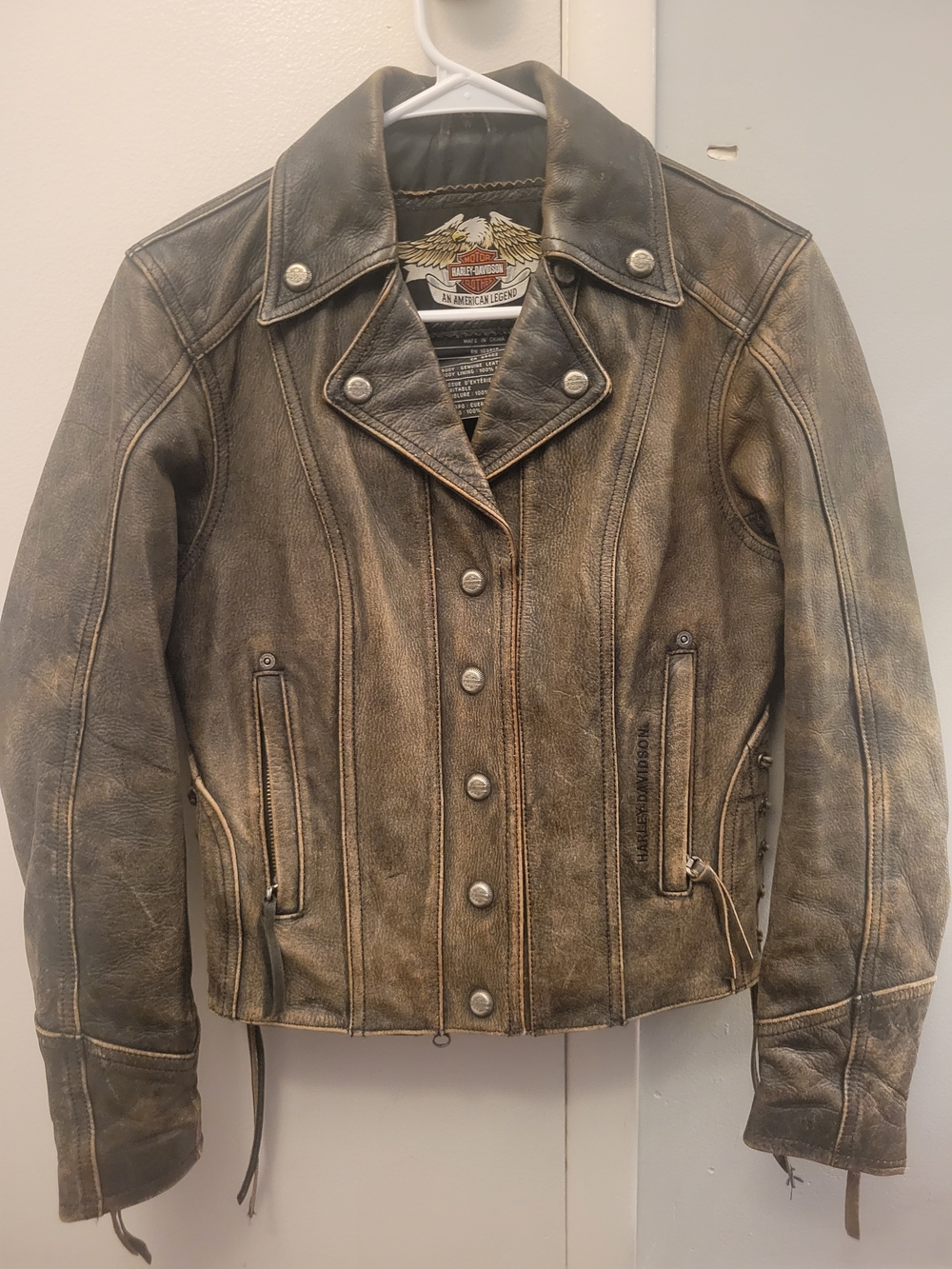 Harley-Davidson distressed brown leather bomber jacket